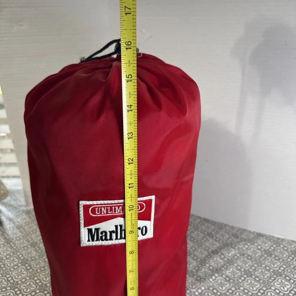 Vintage 90's Marlboro Unlimited Camping Sleeping Bag Roll Red Fleece. Nice!